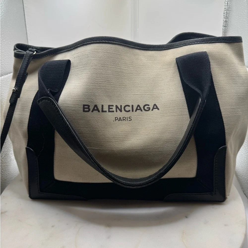 Balenciaga Paris Black and Cream Small Tote Authentic